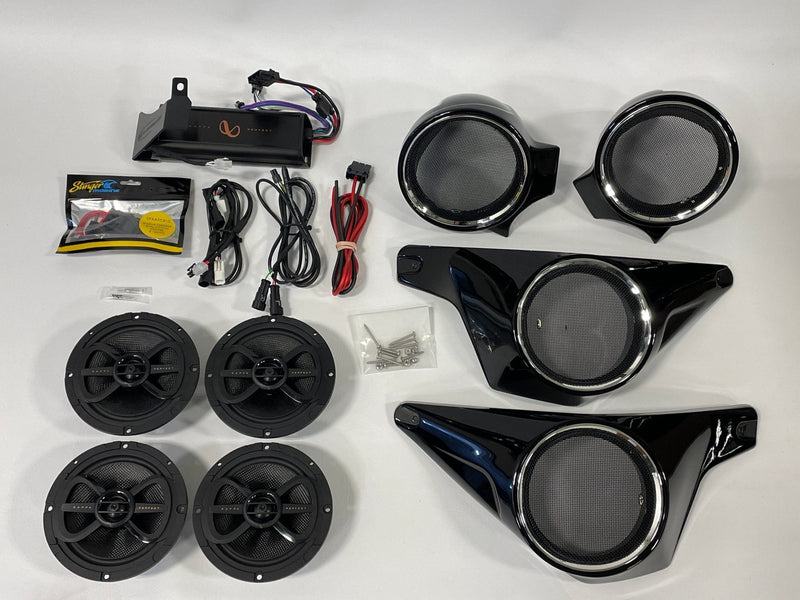 Stage 6 - 2018 - 2021 BMW K1600B & Grand America Front & Rear 6 1/2" w/ Dual 8" Subwoofers Audio Upgrade Package. - Motorrad Audio